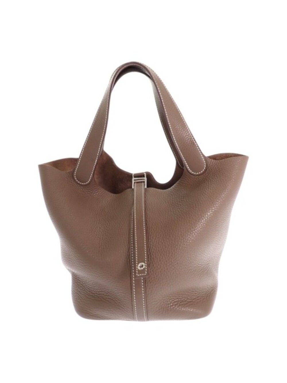 Hermes Picotin Lock MM Handbag Taurillon Clemence Etoupe Beige Silver